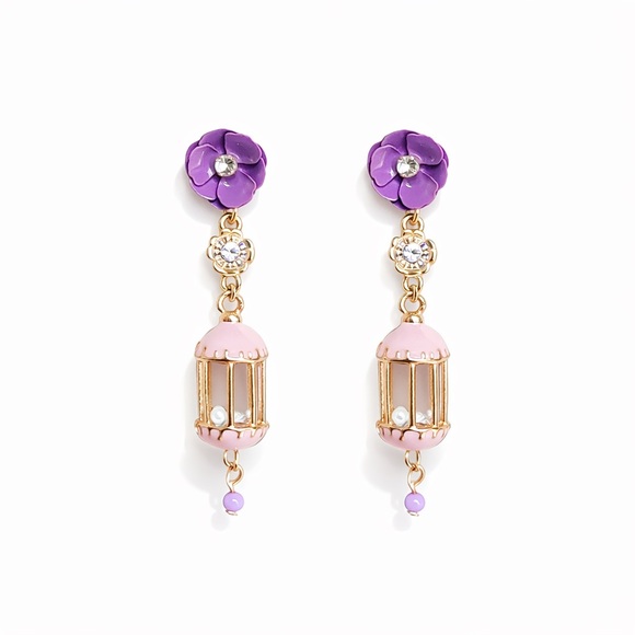 Anthropologie Jewelry - 🌷 Purple and Pink Floral Drop Earrings